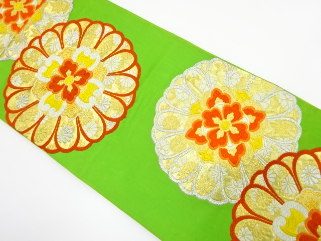 JAPANESE KIMONO / ANTIQUE FUKURO OBI / SILK / WOVEN FLORAL CREST